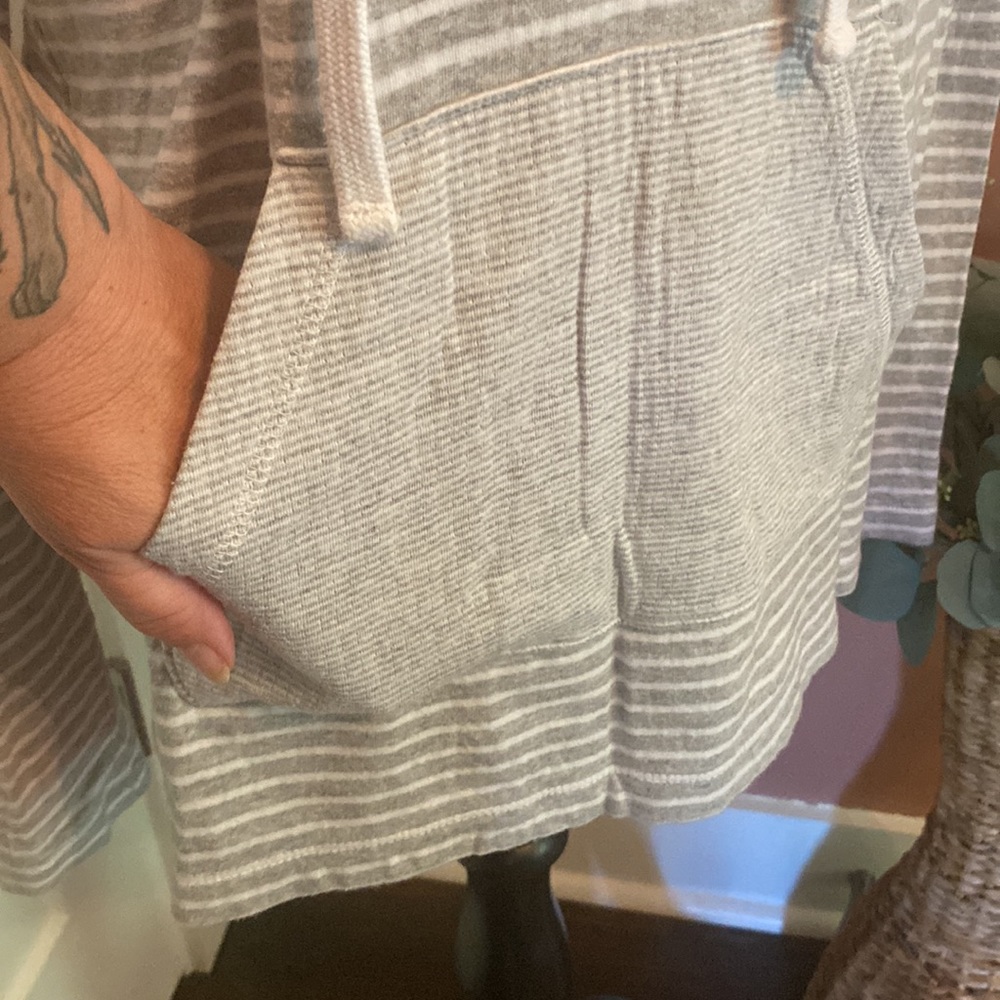 James Perse Standard striped gray white raglan sleeve hooded M cotton sweatshirt - Picture 6 of 15